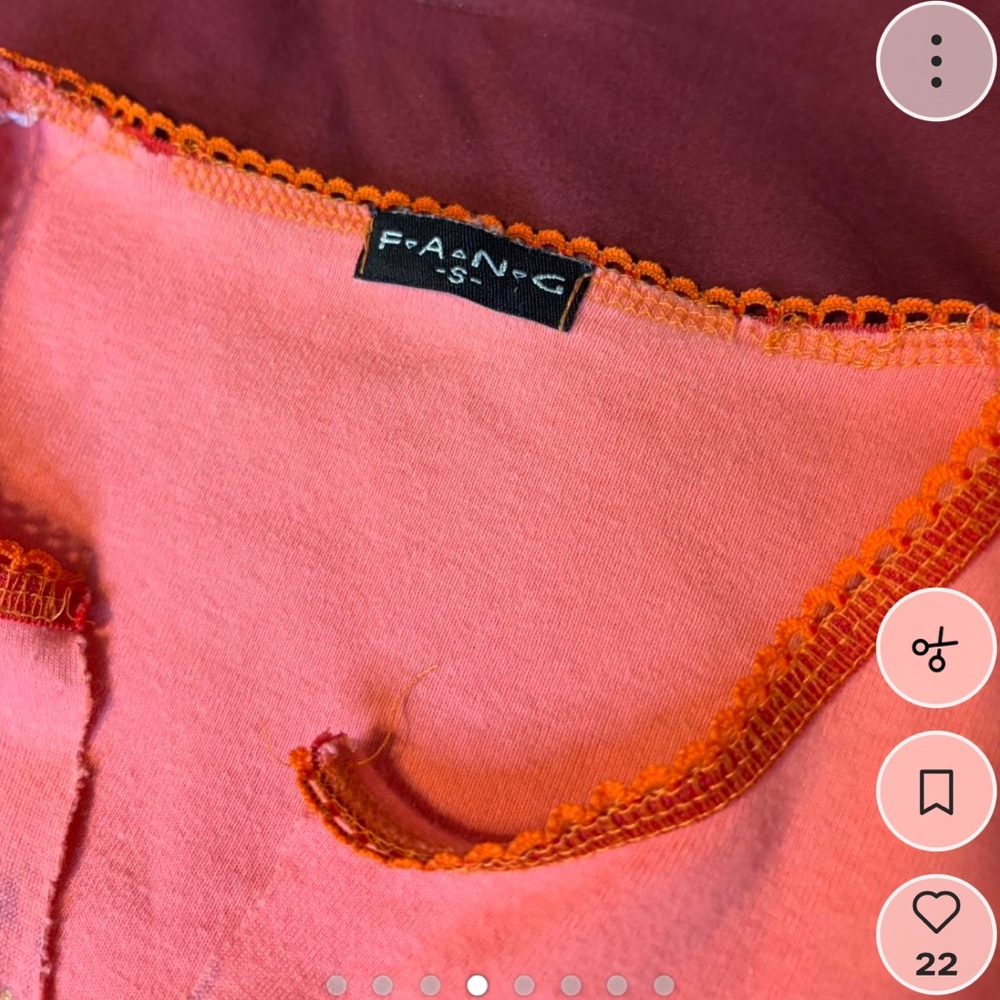 FANG y2k peach long sleeve tee ruffle trim - Picture 4 of 8